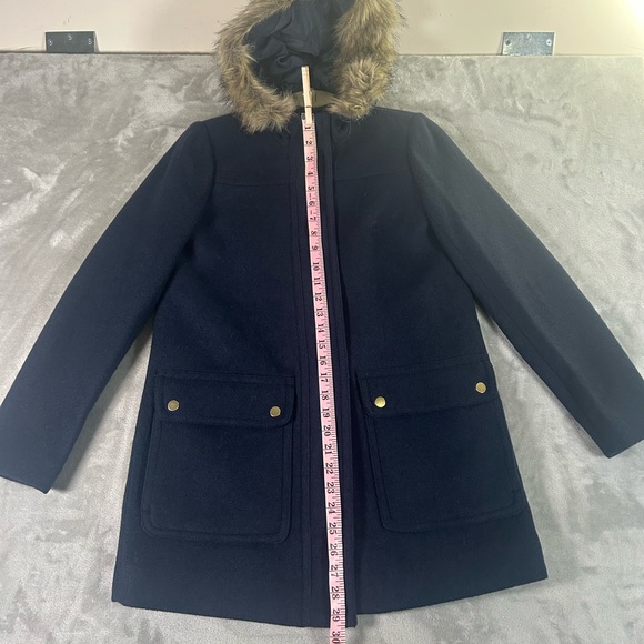 J. Crew mercantile wool navy blue faux fur hooded coat - Picture 10 of 13